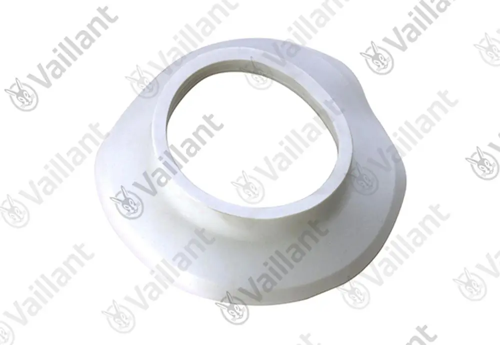 Runde Rosette aus Kunststoff für Vaillant-Systeme, mit zentralem Loch und flachem Rand, für den Außenbereich.